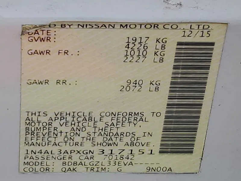 2016 NISSAN ALTIMA 2.5  