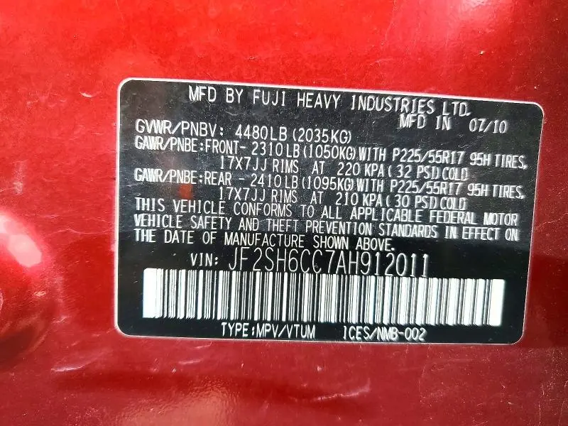 2010 SUBARU FORESTER 2.5X PREMIUM  