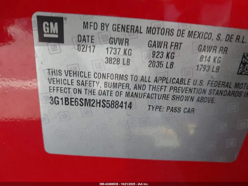 2017 CHEVROLET CRUZE LT AUTO