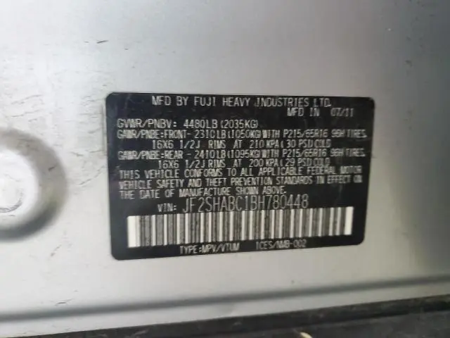 2011 SUBARU FORESTER 2.5X  