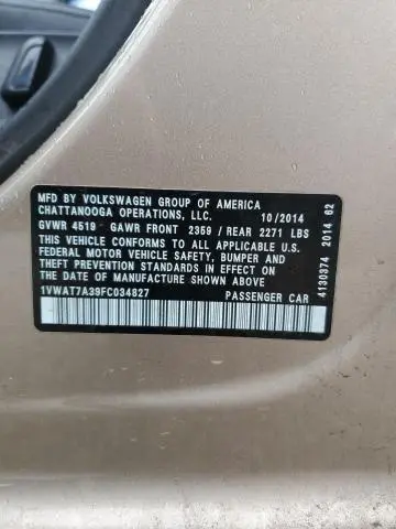 2015 VOLKSWAGEN PASSAT S  