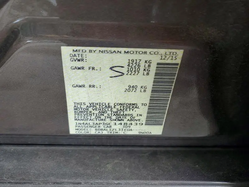 2016 NISSAN ALTIMA 2.5 SV  
