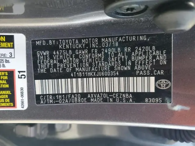 2018 TOYOTA CAMRY L  