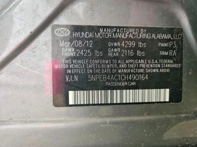 2012 HYUNDAI SONATA GLS  