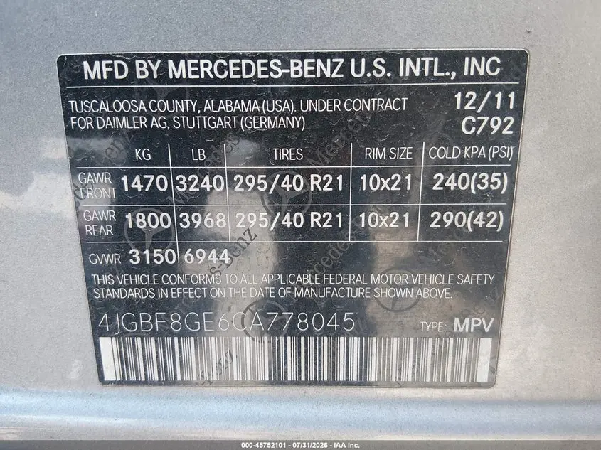 2012 MERCEDES-BENZ GL 550 4MATIC