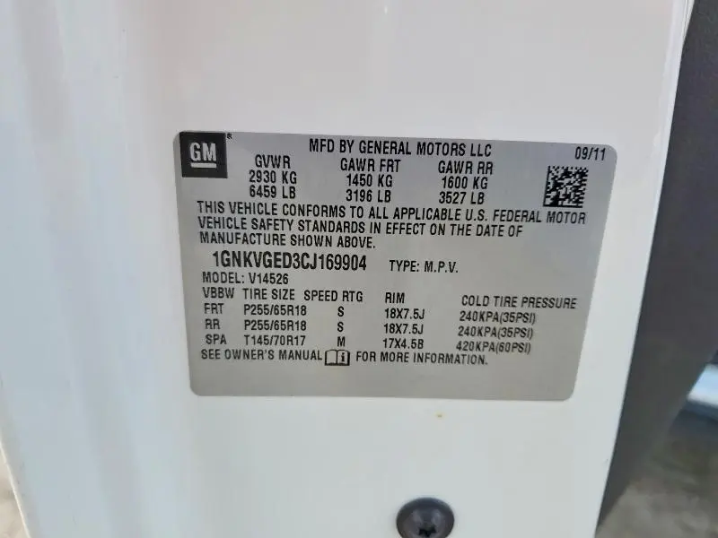 2012 CHEVROLET TRAVERSE LT  