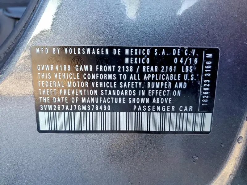 2016 VOLKSWAGEN JETTA S  