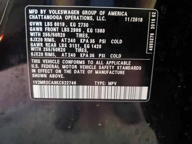 2019 VOLKSWAGEN ATLAS SEL  