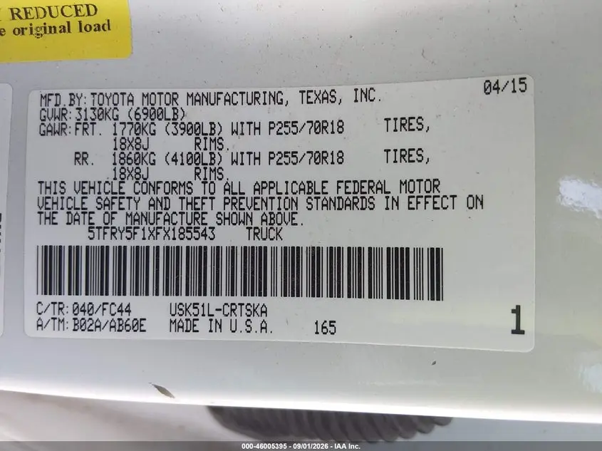 2015 TOYOTA TUNDRA SR5 5.7L V8