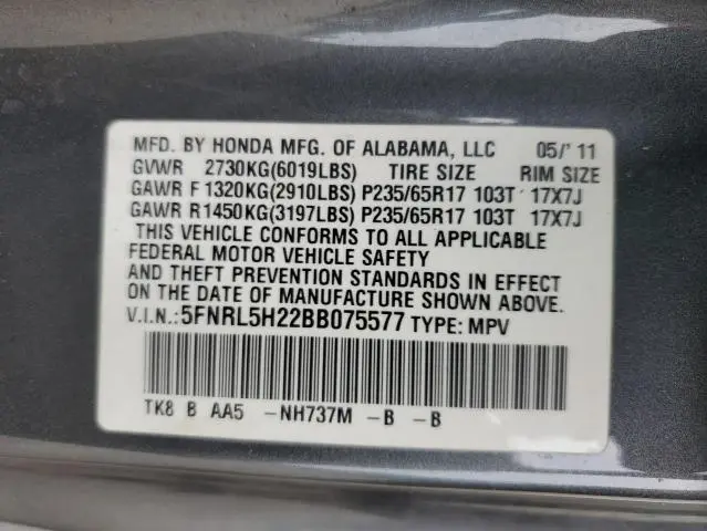 2011 HONDA ODYSSEY LX  