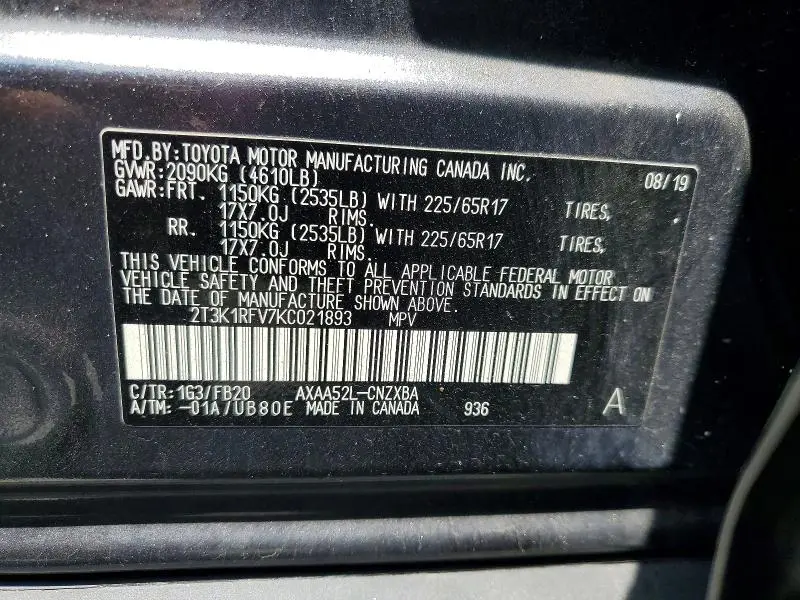 2019 TOYOTA RAV4 LE  