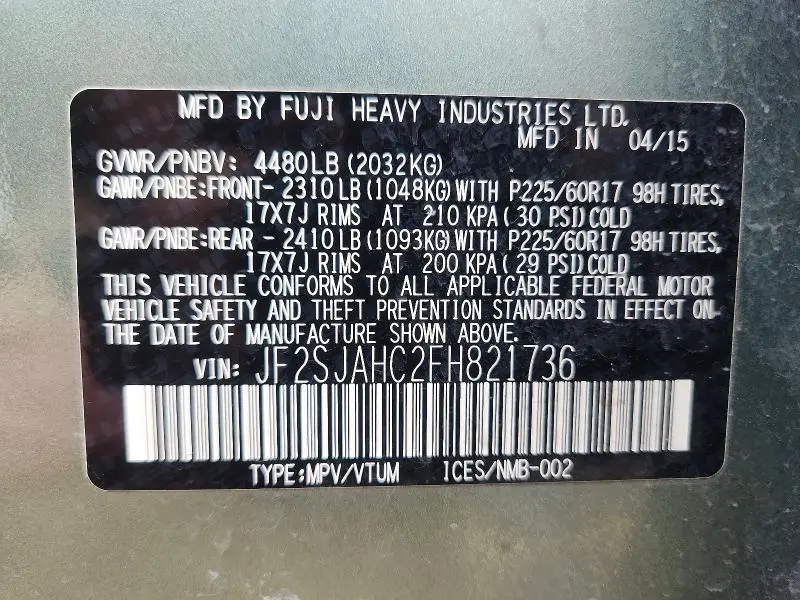 2015 SUBARU FORESTER 2.5I LIMITED  