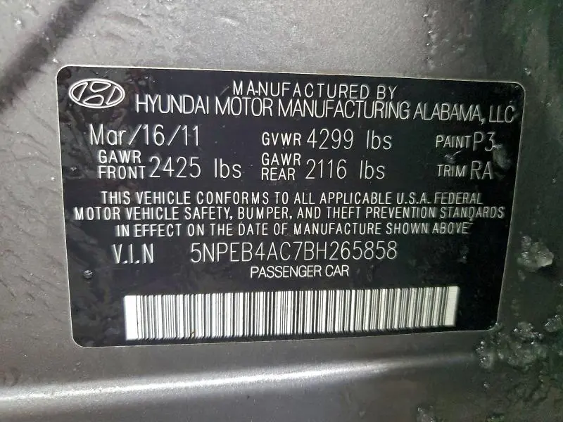 2011 HYUNDAI SONATA GLS  