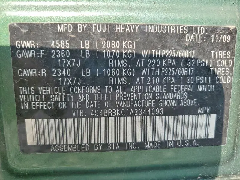 2010 SUBARU OUTBACK 2.5I LIMITED  