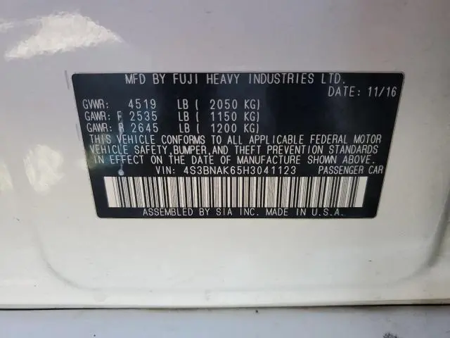 2017 SUBARU LEGACY 2.5I LIMITED  