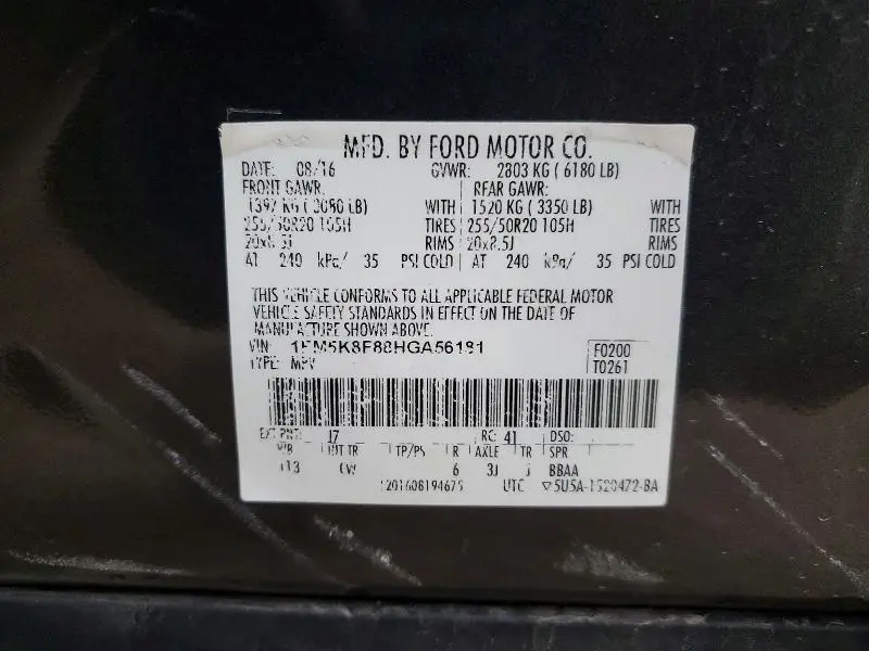2017 FORD EXPLORER LIMITED  
