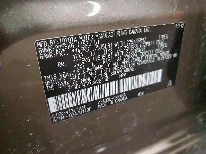 2012 TOYOTA RAV4 BASE  