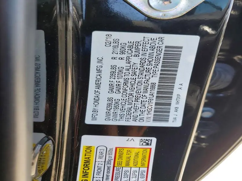 2018 HONDA ACCORD EXL  