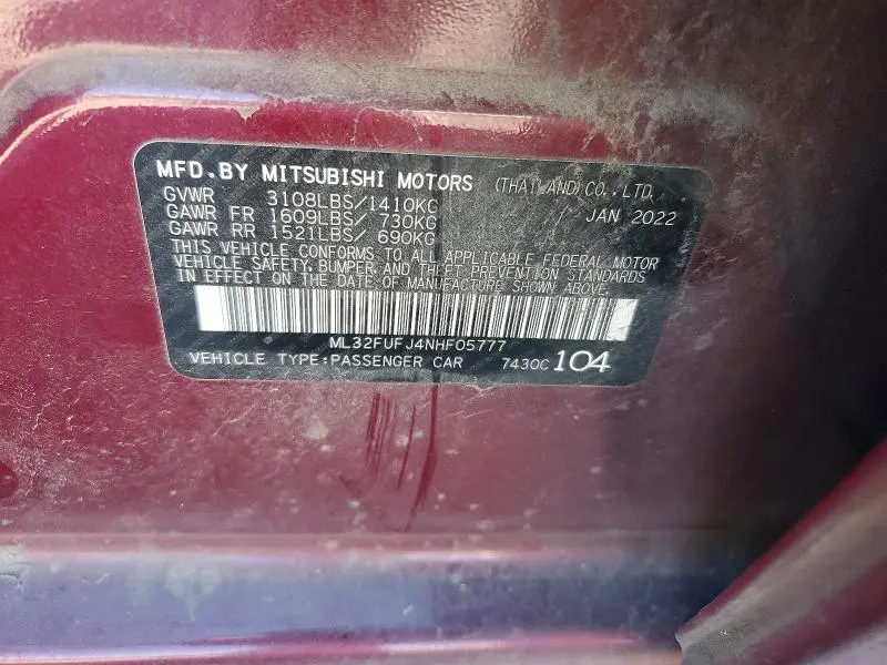 2022 MITSUBISHI MIRAGE G4 ES  