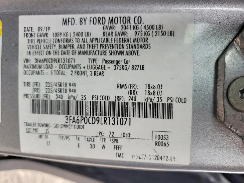 2020 FORD FUSION SEL  