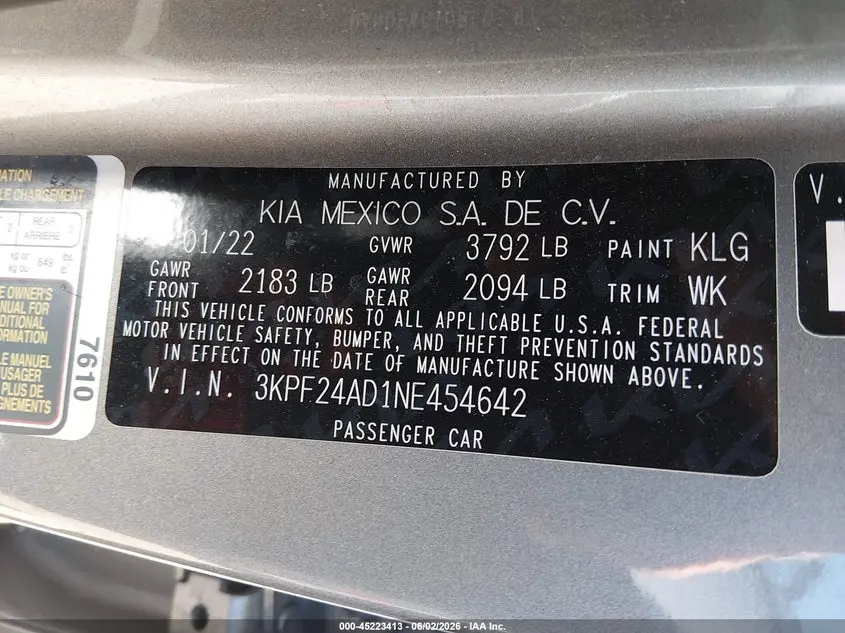 2022 KIA FORTE LXS