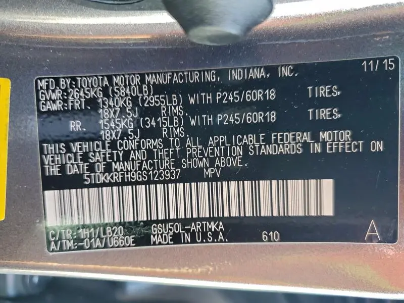 2016 TOYOTA HIGHLANDER XLE  