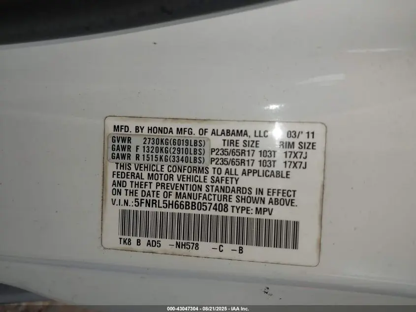 2011 HONDA ODYSSEY EX-L