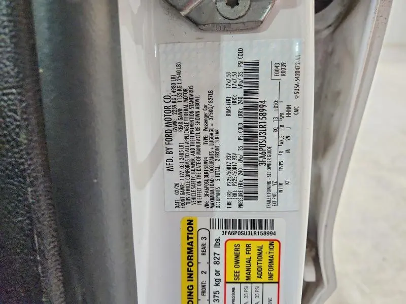 2020 FORD FUSION TITANIUM  