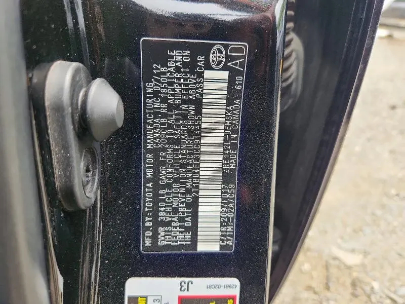 2012 TOYOTA COROLLA S  