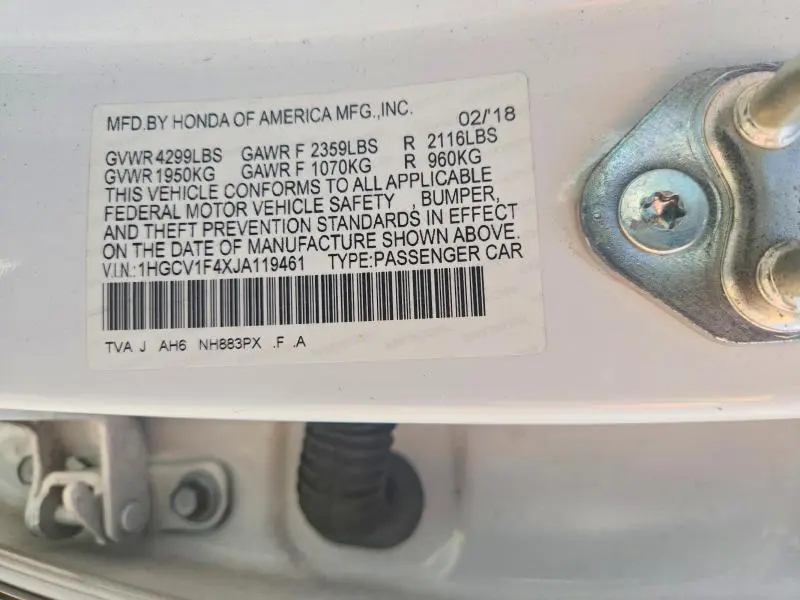 2018 HONDA ACCORD EX  