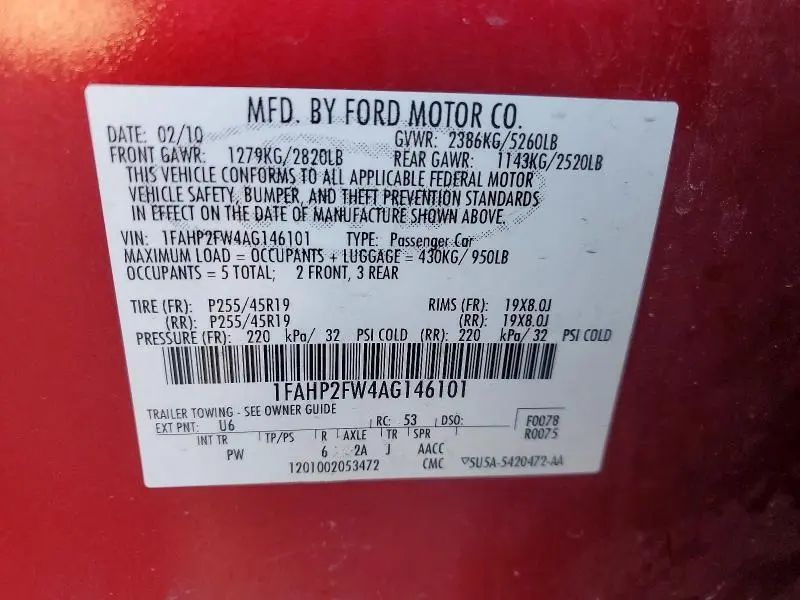 2010 FORD TAURUS LIMITED  