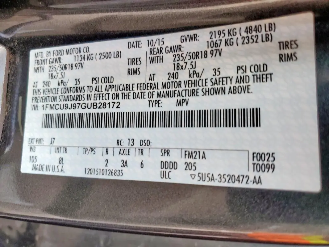 2016 FORD ESCAPE TITANIUM  