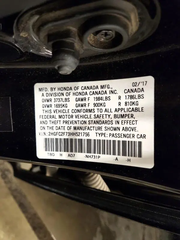 2017 HONDA CIVIC EX  