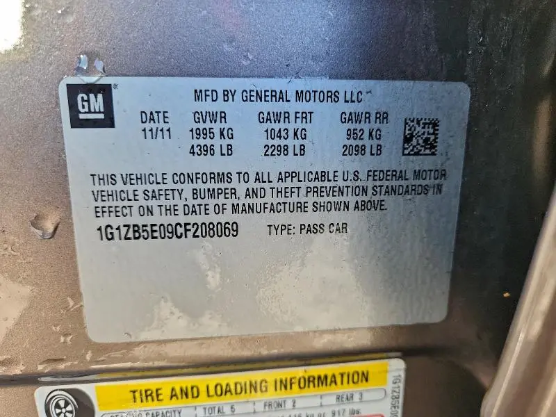 2012 CHEVROLET MALIBU LS  