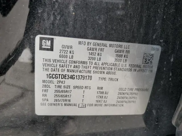 2016 CHEVROLET COLORADO Z71  