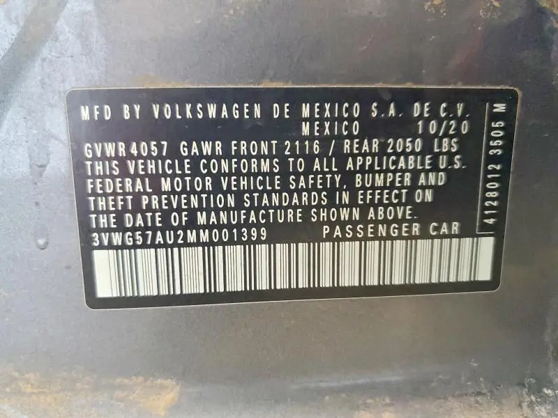 2021 VOLKSWAGEN GOLF   
