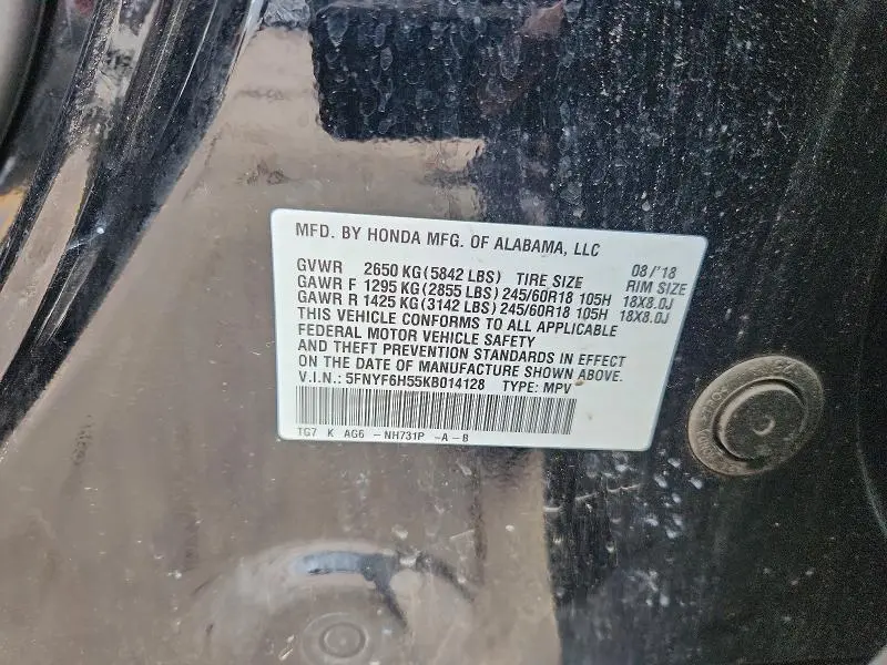 2019 HONDA PILOT EXL  