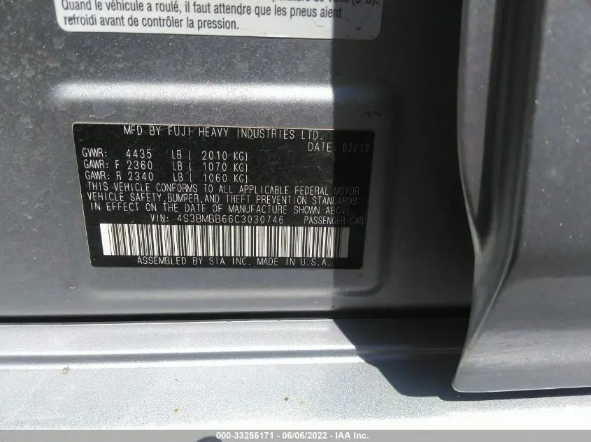 2012 SUBARU LEGACY 2.5I PREMIUM