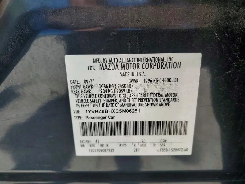 2012 MAZDA 6 I  