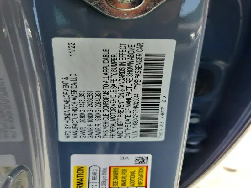 2022 HONDA ACCORD SPORT  