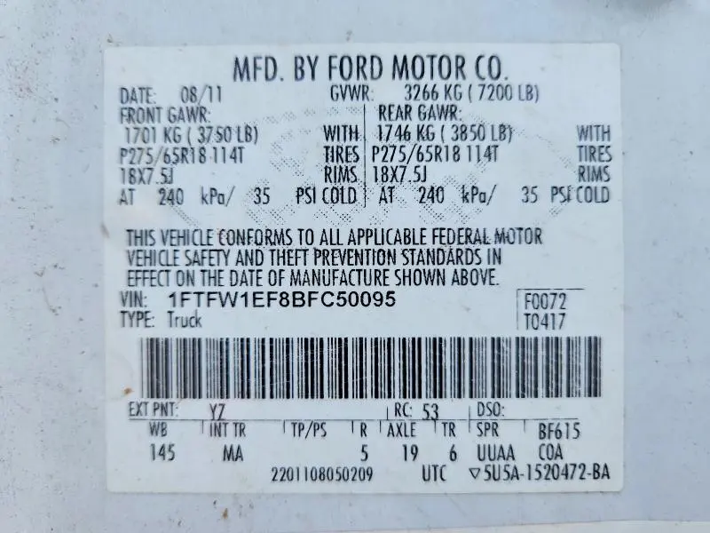 2011 FORD F150 SUPERCREW  