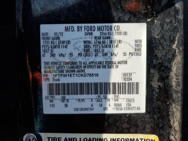 2012 FORD F150 SUPERCREW  