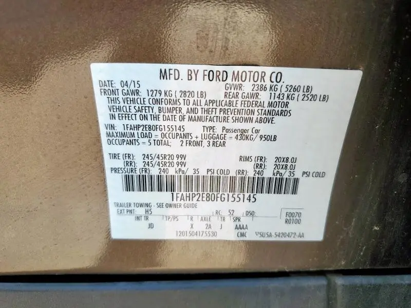 2015 FORD TAURUS SEL  