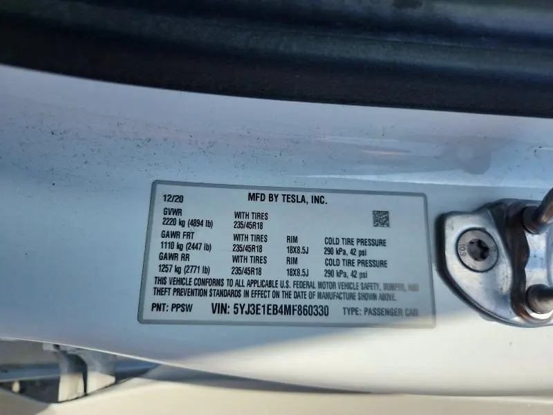 2021 TESLA MODEL 3   