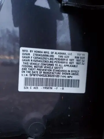 2012 HONDA PILOT EXL