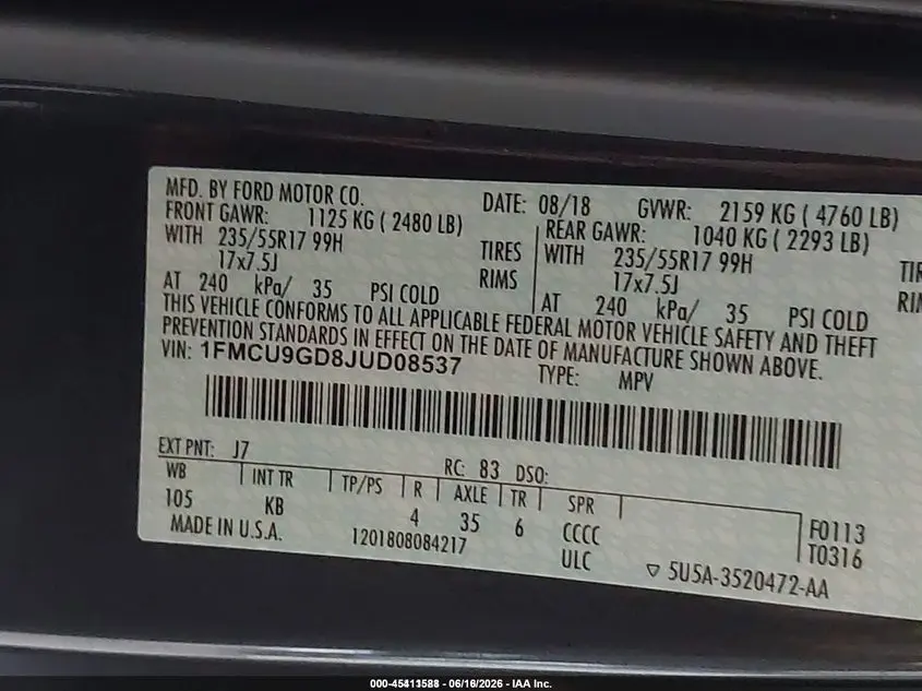 2018 FORD ESCAPE SE