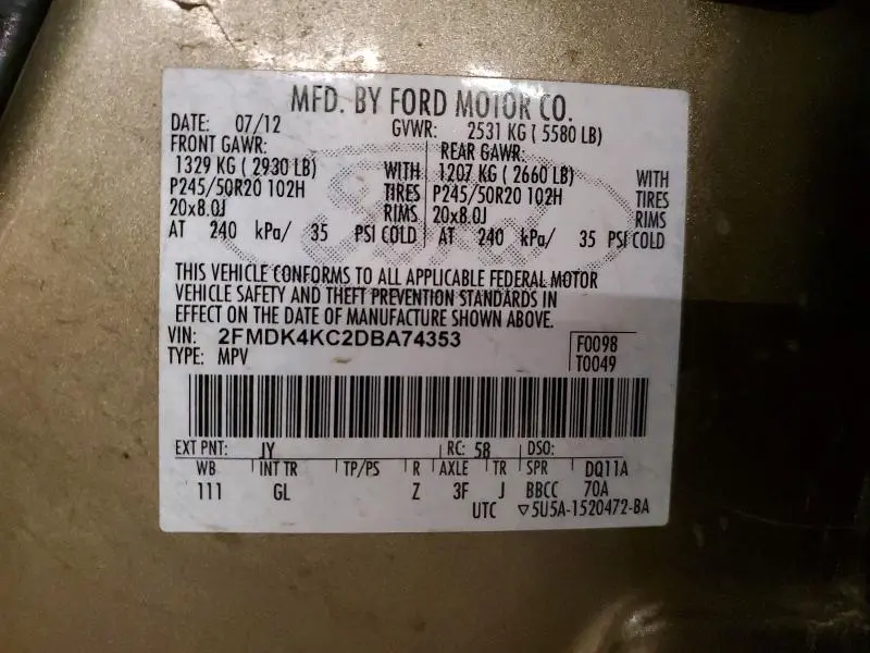 2013 FORD EDGE LIMITED  