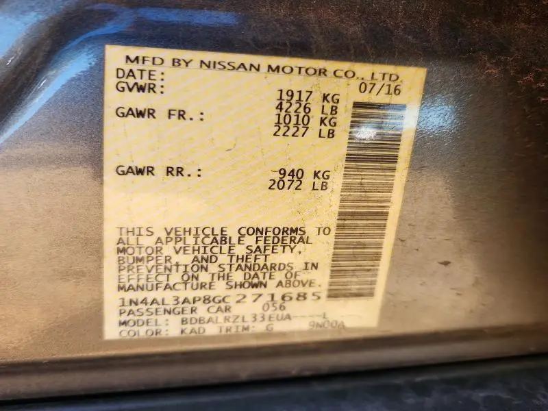 2016 NISSAN ALTIMA 2.5  