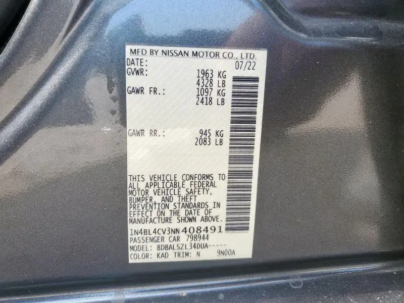 2022 NISSAN ALTIMA SR  