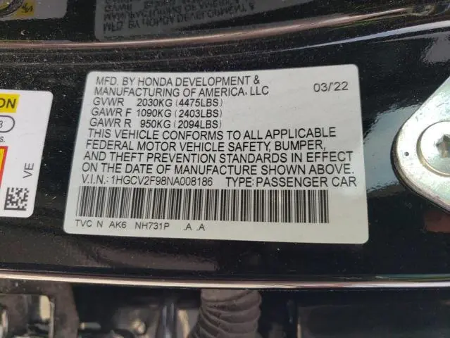 2022 HONDA ACCORD TOURING  